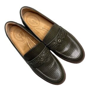 Brioso Women's Frisco Olive Leather Loafers Slip In Lizard Embossed Size 8